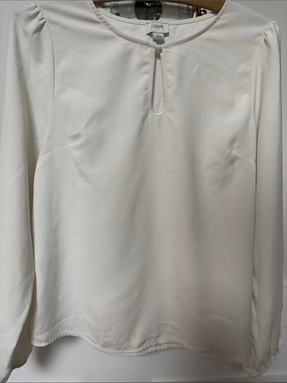 J. Crew Puff Sleeve Satin Back Crepe Top Women's Medium Keyhole Long Sleeve
